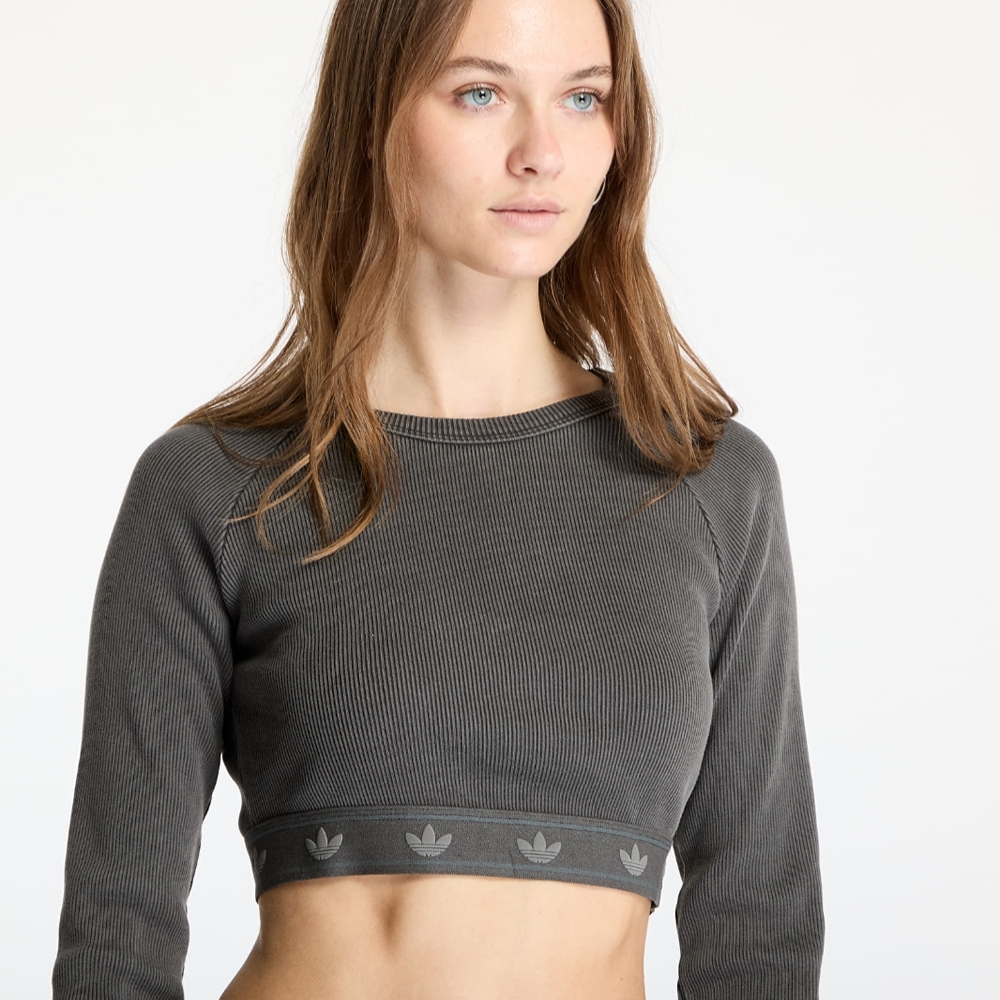 Adidas Ribbed Long Sleeve Crop Top Gray Size S NWOT